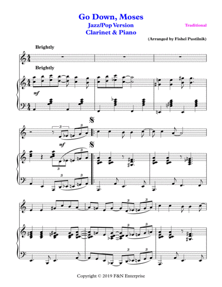 Go Down Moses Piano Background For Clarinet And Piano Jazz Pop Version Video Page 2