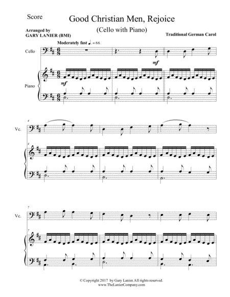 Good Christian Men Rejoice Cello With Piano Score Part Page 2