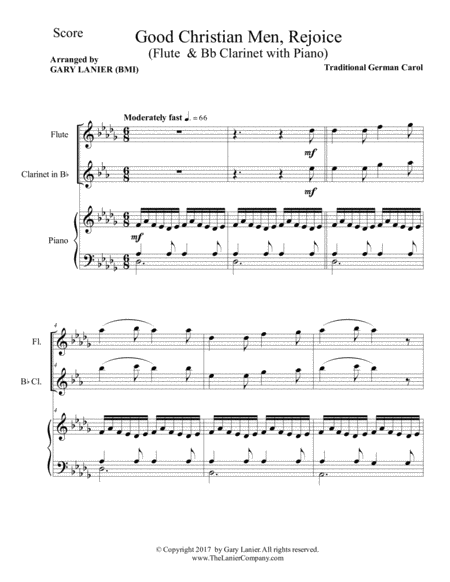 Good Christian Men Rejoice Flute Bb Clarinet With Piano Score Part Page 2