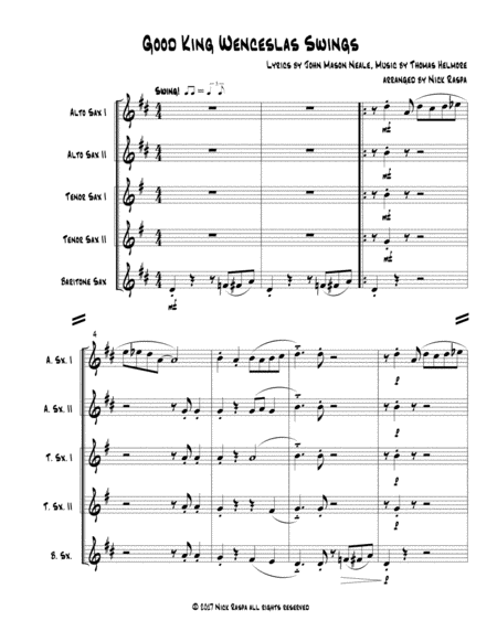 Good King Wenceslas Swings Easy Sax Quintet Score Parts Page 2