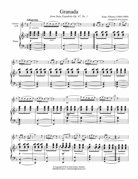 Granada From Suite Espanola For Clarinet In Bb And Piano Page 2