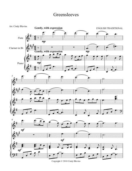 Greensleeves For Piano Flute And Clarinet Page 2