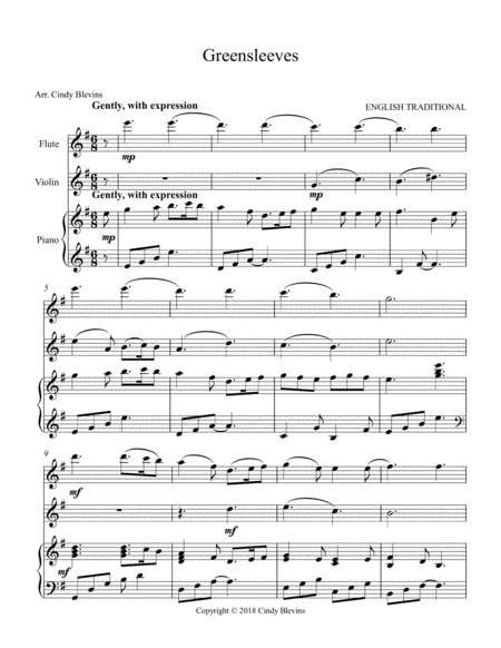 Greensleeves For Piano Flute And Violin Page 2