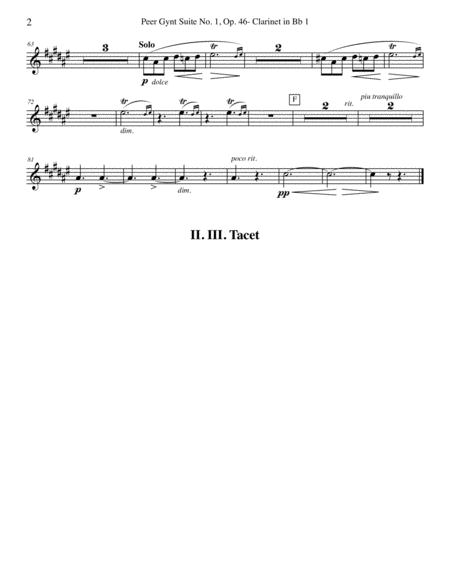 Grieg Peer Gynt Suite No 1 Clarinet In Bb 1 Transposed Part Op 46 Page 2