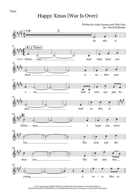 Happy Xmas War Is Over Solo Voice Choir And Rhythm Section Key Of E Page 2