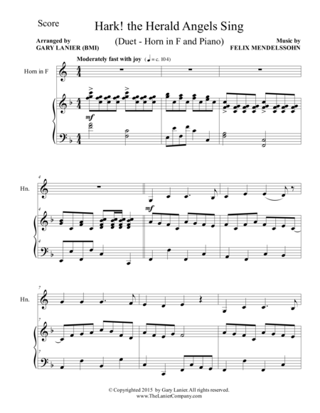 Hark The Herald Angels Sing Duet Horn In F And Piano Score And Parts Page 2