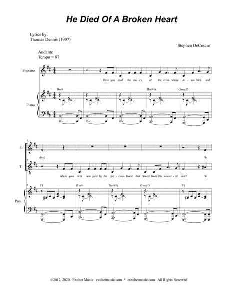 He Died Of A Broken Heart Duet For Soprano And Tenor Solo Page 2