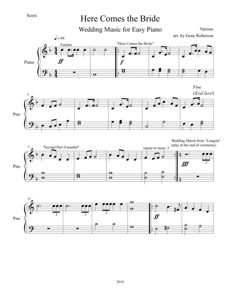 Here Comes The Bride Wedding Medley For Easy Piano Page 2