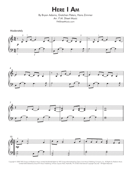 Here I Am Easy Piano Page 2