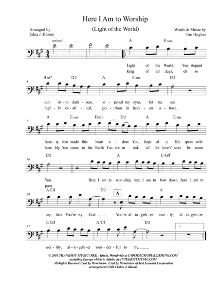 Here I Am To Worship In A For Cello Chords Page 2