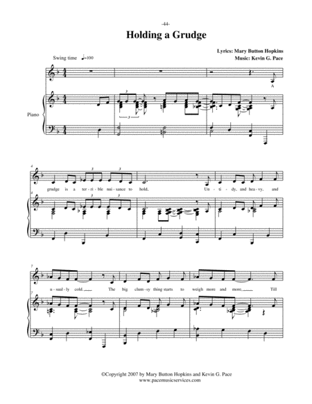 Holding A Grudge Vocal Solo With Piano Accompaniment Or Piano Solo Page 2