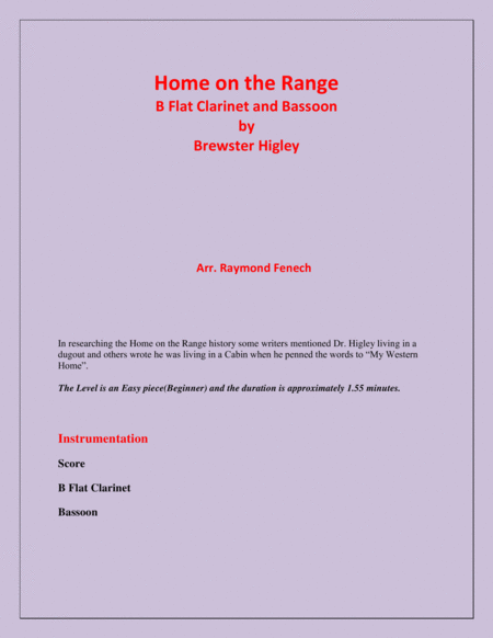 Home On The Range Brewster Higley For B Flat Clarinet And Bassoon Easy Beginner Level Page 2