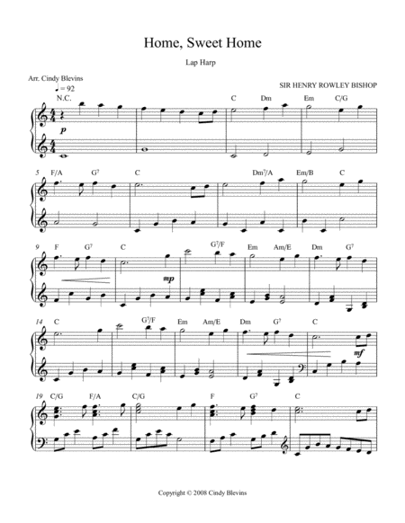 Home Sweet Home Arranged For Lap Harp From My Book Feast Of Favorites Vol 4 Page 2