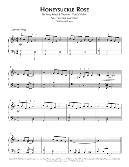 Honeysuckle Rose Early Intermediate Jazz Piano Page 2