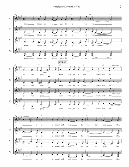 Hopelessly Devoted To You Ssaa A Cappella Page 2