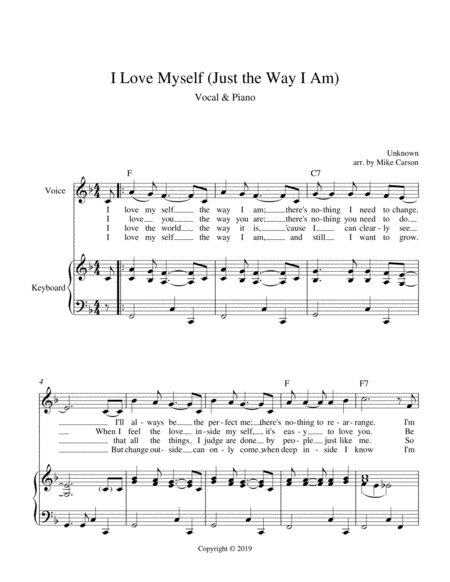 I Love Myself Just The Way I Am Piano Vocal Page 2