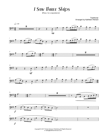 I Saw Three Ships For Solo Cello With Piano Accompaniment Page 2