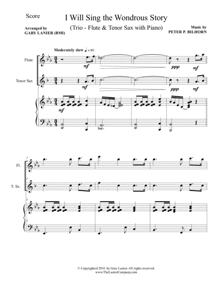 I Will Sing The Wondrous Story Trio Flute Tenor Sax With Piano And Parts Page 2