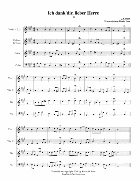 Ich Dank Dir Lieber Herre Chorale 2 From Harmonized Chorales By Js Bach For Violin Viola Guitar Cello Page 2