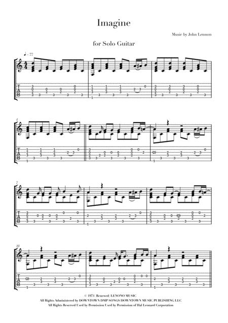 Imagine For Solo Guitar Standard Notation Tablature Page 2