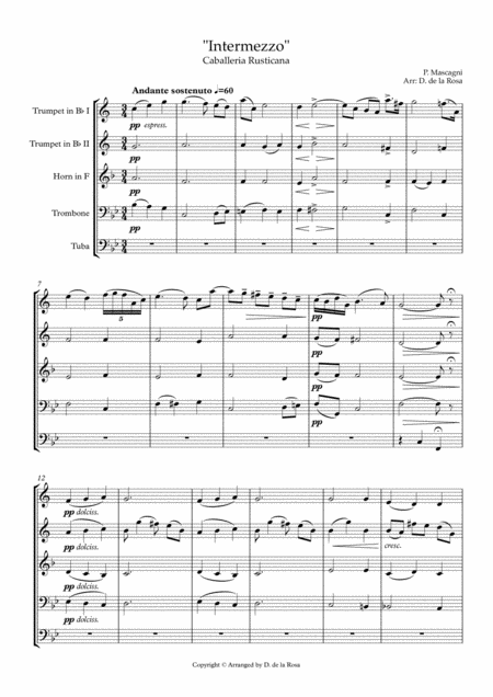 Intermezzo From Cavalleria Rusticana P Mascagni For Brass Quintet Full Score And Parts Page 2