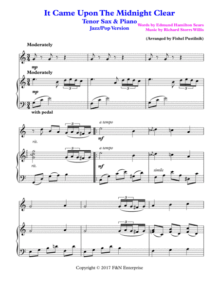 It Came Upon The Midnight Clear For Tenor Sax And Piano Page 2