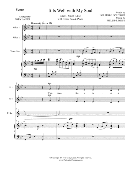 It Is Well With My Soul Duet Treble Voice 1 2 With Tenor Sax Piano Page 2