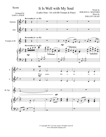 It Is Well With My Soul Ladies Duet Sa With Bb Trumpet Piano Page 2