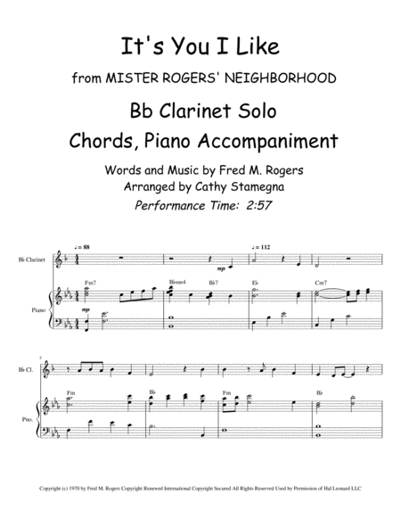 Its You I Like From Mister Rogers Neighborhood Bb Clarinet Solo Chords Piano Acc Page 2