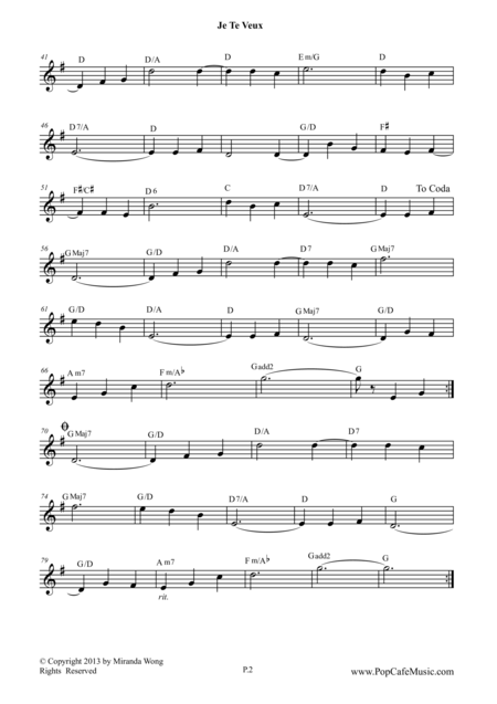 Je Te Veux Wedding Music For Violin Piano Cello Romantic Pop Version Page 2