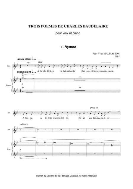 Jean Yves Malmasson Trois Pomes De Charles Baudelaire For Medium Voice And Piano Page 2