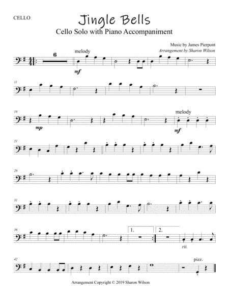 Jingle Bells Easy Cello Solo With Piano Accompaniment Page 2
