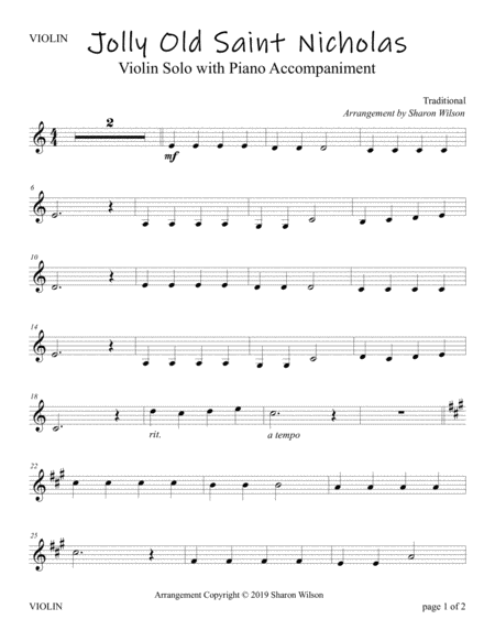 Jolly Old Saint Nicholas Easy Violin Solo With Piano Accompaniment Page 2