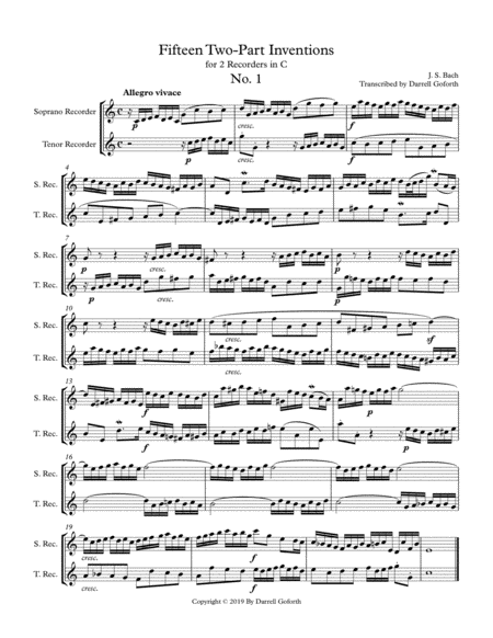 Js Bach Fifteen 2 Part Inventions For 2 Recorders In C Page 2