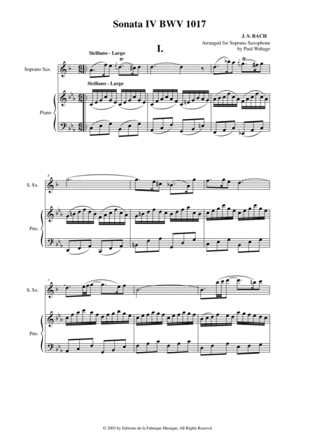Js Bach Sonata No 4 In C Minor Bwv 1017 Arranged For Soprano Saxophone And Keyboard By Paul Wehage Page 2