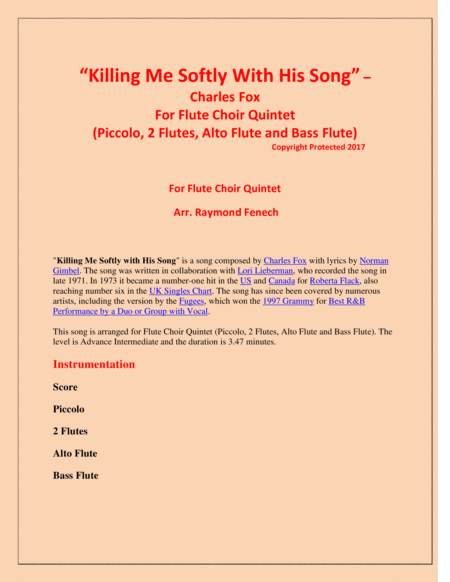 Killing Me Softly With His Song Flute Choir Quintet Piccolo 2 Flutes Alto Flute And Bass Flute Page 2