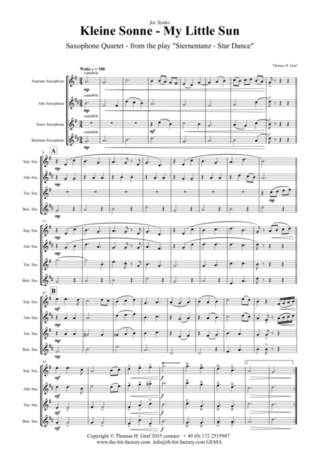 Kleine Sonne My Little Sun Waltz Saxophone Quartet Page 2