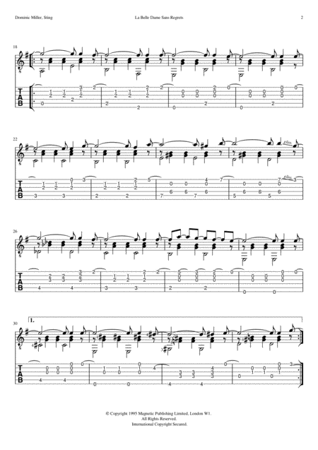 La Belle Dame Sans Regrets Standard Notation And Tab Page 2