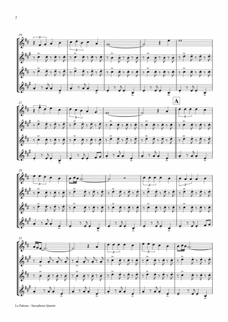 La Paloma Spanish Habanera Saxophone Quartet Page 2