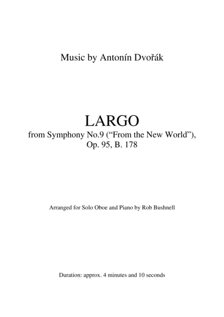 Largo From Symphony No 9 From The New World Dvorak Theme For Solo Oboe And Piano Page 2