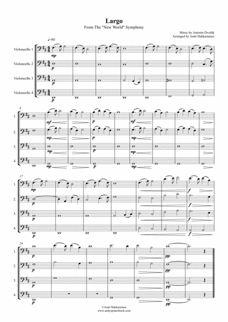 Largo From The New World Symphony Cello Quartet Easy Page 2