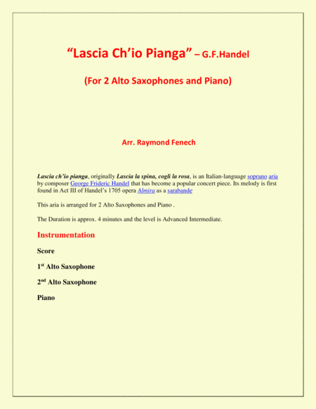 Lascia Ch Io Pianga From Opera Rinaldo G F Handel 2 Alto Saxophones And Piano Page 2