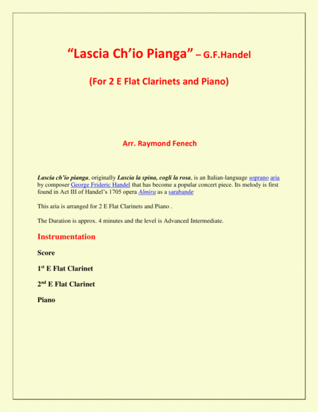 Lascia Ch Io Pianga From Opera Rinaldo G F Handel 2 E Flat Clarinets And Piano Page 2