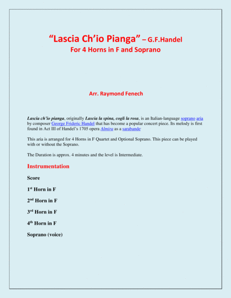 Lascia Ch Io Pianga From Opera Rinaldo G F Handel 4 Horns In F And Optional Soprano Page 2