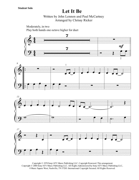 Let It Be Beginner Piano With Teacher Duet Page 2