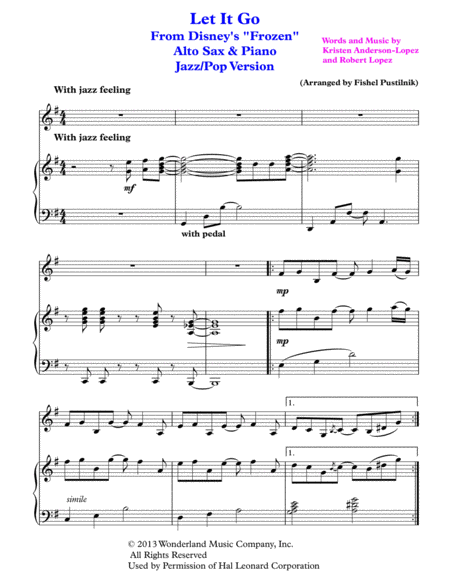 Let It Go From Frozen For Alto Sax And Piano Jazz Pop Version Page 2