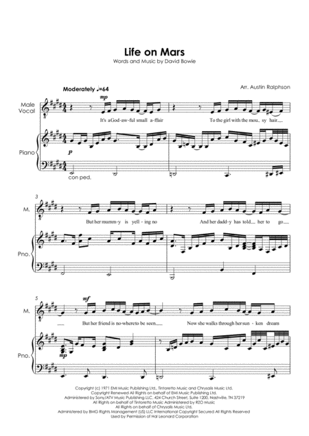 Life On Mars Male Solo Voice And Piano Page 2