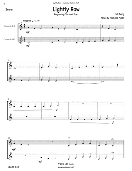 Lightly Row Duet Clarinet Page 2