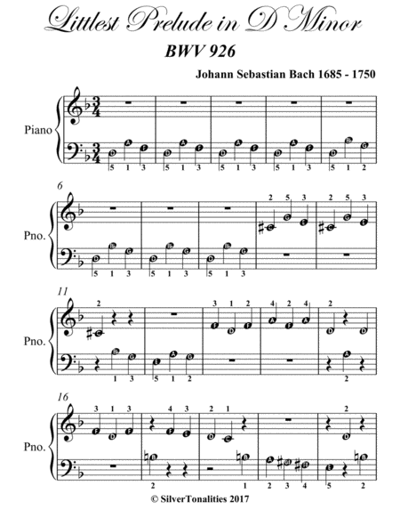 Littlest Prelude In D Minor Bwv 926 Beginner Piano Sheet Music Page 2