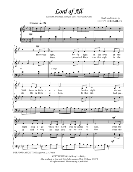 Lord Of All Sacred Original Christmas Song For Low Solo Voice And Piano Page 2